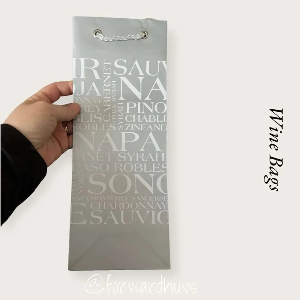 Wine Bottle Gift Bags (3) Black and (3) Silver with Tissue Paper